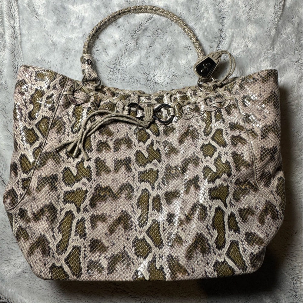 Cole Haan tote bag Wetlands Editorial Mckenzie Leather snakeskin pattern fall